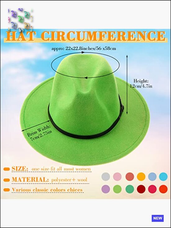 12pcs Adjustable Wide Brim Felt Panama Hats Wool Blend Buckle Belt Vintage main image 6